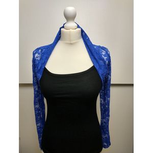 Dames kanten banned bolero top Lynn met lange mouwen royal blue koningsblauw maat S