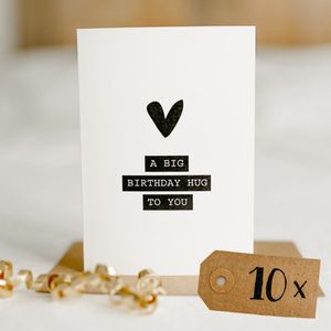 10x A Big Birthday Hug To You kaart (A6 formaat) - felicitatie kaartjes om te versturen - kaartenset - kaartjes blanco - kaartjes met tekst - wenskaarten - verjaardag