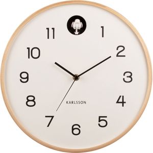 Wall clock Natural Cuckoo birch wood white