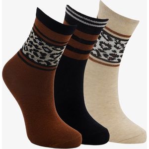 3 paar middellange kinder sokken bruin/beige - Maat 35