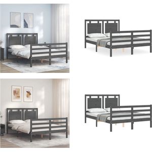 vidaXL Bedframe met hoofdbord massief hout grijs 140x190 cm - Bedframe - Bedframes - Bed - Tweepersoonsbed