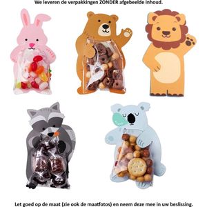 10x Uitdeelzakjes Dieren Mix Design - Konijn (2) - Beer (2) - Leeuw (2) - Wasbeer (2) - Koala (2) - Plastic Traktatie Kado Zakjes - Snoepzakjes - Koekzakjes - Koekje - Cookie Bags