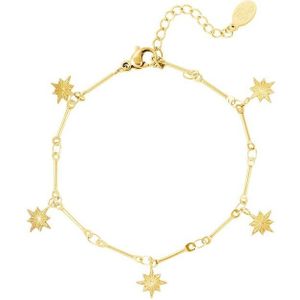 Mooie luxe Armbandje - bedel armband - kleur goud platted - RVS- bracelet with stars - sterren - stainless steel - waterproof - moederdag cadeau idee - kerst kado tip - nikkelfree