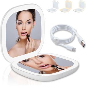 Draagbare LED Make-up Spiegel met 1X/10X Vergroting en Verlichting - Inklapbare Reisspiegel voor Vrouwen