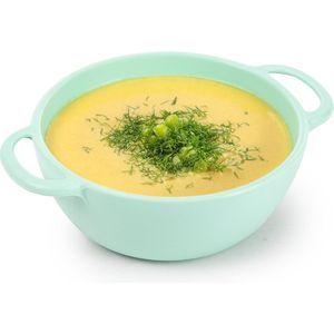 Plasticforte Soepkommen met hengsels - Campinglife - kunststof - D11 x H5 cm - 370 ml - mintgroen - stapelbaar - onbreekbaar