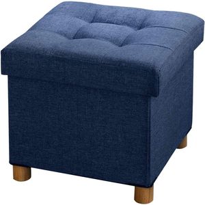 Zitkist kruk voetenbank met opbergruimte - multifunctioneel - 1 stuk - marineblauw - 38 x 38 x 38 cm