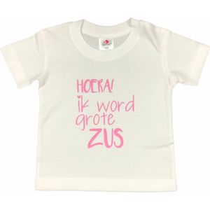 Shirt Aankondiging zwangerschap Ik word grote zus | korte mouw | roze | maat 98/104 zwangerschap aankondiging bekendmaking Baby big sis sister