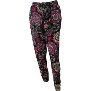 Dames - Zomerbroek - Yoga broek - Strandbroek - Palazzo - Elastische Band - Comfort - Kleur Zwart/Blauw/Rood/Groen/Beige - Bloem Print - Maat 36-38