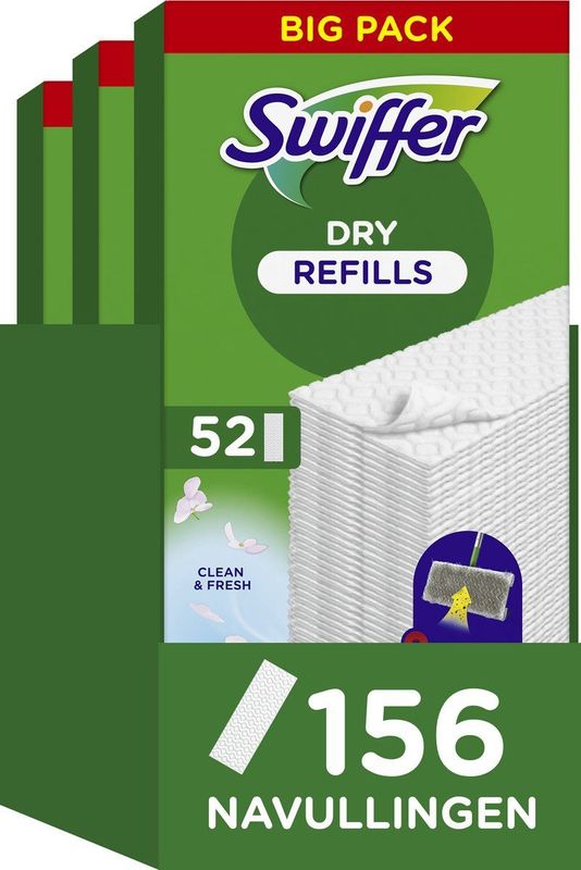 Swiffer Vloerwisdoekjes - vloerreiniger navulling droge doekjes - 3 x 52 stuks