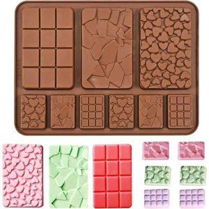 Siliconen bakvorm - Chocoladereep - 9 holtes - 3 grote repen & 6 kleine repen - Chocolade, ijsblokjes, zeep, epoxy etc. - Geschikt voor o.a. oven, koelkast, vriezer, magnetron