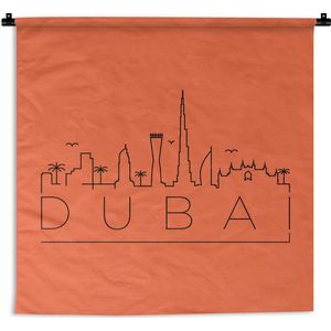Wandkleed Wereldsteden - Skyline Dubai zwart op oranje Wandkleed katoen 150x150 cm - Wandtapijt met foto