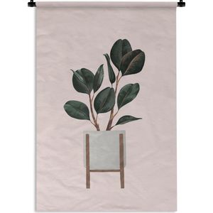 Wandkleed PlantenKerst illustraties - Illustratie van een plant met donkere ovalen bladeren op een roze achtergrond Wandkleed katoen 90x135 cm - Wandtapijt met foto