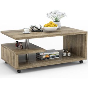 3 niveaus salontafel van hout, op wieltjes, bijzettafel modern 105 x 60 x 46 cm (bruin)