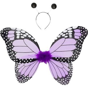 Vlinder verkleed set - vleugels/toverstafje/diadeem - paars - kinderen - carnaval verkleed accessoires