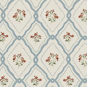 Laura Ashley vliesbehang Pinford Trellis Pale Seaspray blauw