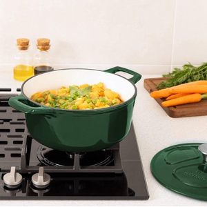 20 cm Ø Gietijzeren braadpan met deksel - Dutch Oven 28 L - Geschikt voor inductie gas en keramisch koken - Groen - Robuuste kookpan voor elk type fornuis