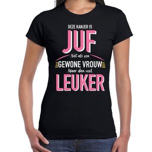 Gewone vrouw / juf cadeau t-shirt zwart voor dames - roze en witte letters - beroepenshirt - kado shirt lerares - juffrouw bedankt / verjaardag / collega XS