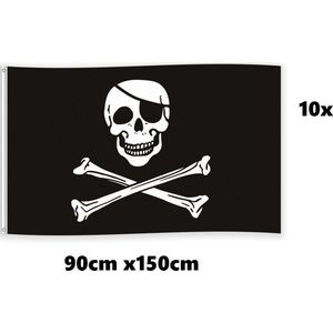 10x Vlag Piraat 90cm x 150cm - Landen festival thema feest fun verjaardag piraten piratenparty