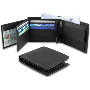 Garzini heren portemonnee van leder, portefeuille met RFID-bescherming, tijdloos billfold model met muntvak, briefgeldvak en ruimte voor 15 pasjes