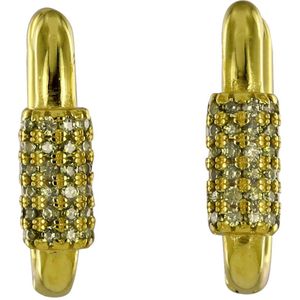 Silventi 9SIL-22061 Zilveren Oorringen - Dames - Zirkonia Steentjes - Olijf Groen - Rechthoekige Oorring - 15 x 10 x 2,3 mm - Scharnier - Zilver - Gold Plated (Verguld/Goud op Zilver)