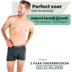 Bamboe Boxershorts | Bamboe Onderbroeken  | Anti-zweet Boxershorts | Naadloze Boxershorts | 2 Paar - Antraciet | Maat: XXL | Merk: Bamboosa