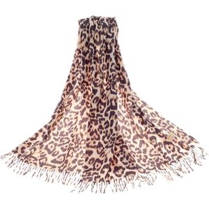 Sjaal - Pashmina - Luipaard print - Leopard - 70 x 200 cm met 10 cm franje