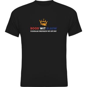 Koningsdag Kleding | Fotofabriek Koningsdag t-shirt heren | Koningsdag t-shirt dames | Zwart shirt | Maat XL | Rood Wit Blauw