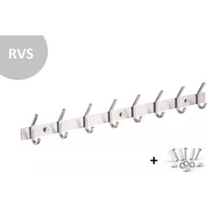 Wandkapstok 16 haken | RVS | 60cm | Inclusief bevestigingsmateriaal | Kapstokken | Muur / Wand Kapstok | Hangende Design Muurkapstok | Handdoekrek | Zilver | Metaal