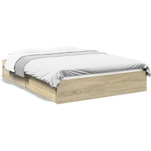 vidaXL - Bedframe - met - lades - bewerkt - hout - sonoma - eikenkleurig - 120x190 - cm