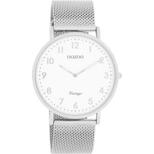 Zilverkleurige OOZOO horloge met zilverkleurige metalen mesh armband - C20340