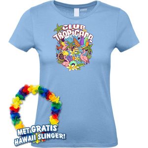 Dames t-shirt Flamingo Summer | Toppers in Concert 2024 | Club Tropicana | Hawaii Shirt | Ibiza Kleding | Lichtblauw Dames | maat XS