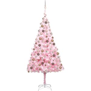 The Living Store Kerstboom Roze 210cm - PVC - LED-verlichting - Inclusief kerstballen en piek