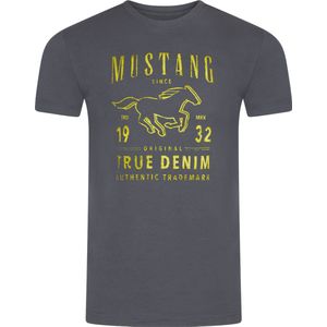 Mustang Heren T-Shirt Basic Print Tee regular fit Grijs 3XL Ronde Hals Volwassenen Opdruk Print Shirts