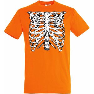 T-shirt Skelet Ribbenkast | Halloween Kostuum Volwassenen | Halloween | Foute Party | Oranje | maat XL