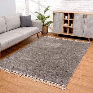 Flycarpets Calidia Hoogpolig Effen Uni Vloerkleed - Donkergrijs - 120x160 cm