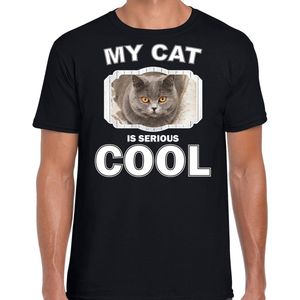 Britse korthaar katten t-shirt my cat is serious cool zwart - heren - katten / poezen liefhebber cadeau shirt M