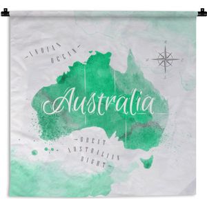 Wandkleed - Wanddoek - Australië - Wereldkaart - Waterverf - 60x60 cm - Wandtapijt