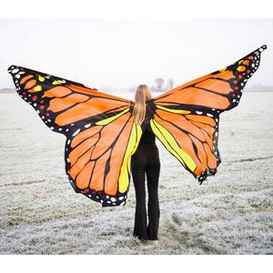 KIMU Luxe Grote Vlinder Vleugels Kostuum Oranje - Vlindervleugels Pak Festival