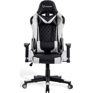 Game Stoel - Gaming Stoel - Gaming Chair -Ergonomisch Bureaustoel - Game Stoel Met Nekkussen & Verstelbaar Rugkussen - Instelbare Zithoogte - Wit&Zwart