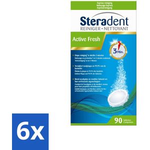 Steradent - Kunstgebitreiniger - Active Fresh - Menthol En Eucalyptus - 90 Tabletten - Voordeelverpakking - 6 stuks