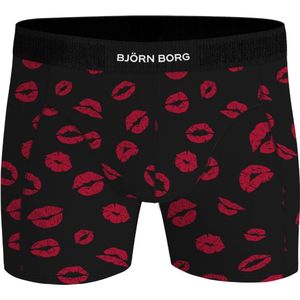 Björn Borg Cotton Stretch boxers - heren boxers normale lengte (1-pack) - zwart met rode kus - Maat: S