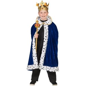Koning Prins & Adel Kostuum | Koningsblauwe Mantel William Jongen | Maat 140 | Carnaval kostuum | Verkleedkleding