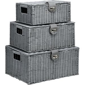 Opbergmand met deksel - Opbergbox - Opbergmanden - Mandjes opbergen - Grijs - 35,5 cm x 28,5 cm x 18 cm