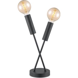 Home Sweet Home - Industriële tafellamp Twint - Zwart - 16/16/46cm - 2 lichts bedlampje - geschikt voor E27 LED lichtbron - gemaakt van Metaal