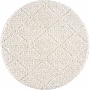 Flycarpets Solace Rond Vloerkleed Creme - Geruit - 120 cm - Hoogpolig Tapijt