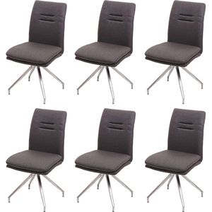 Set van 6 eetkamerstoelen MCW-H70, keukenstoel fauteuil stoel, stof/textiel geborsteld roestvrij staal ~ grijsbruin