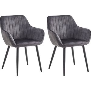 Colenis® - Luna Eetkamerstoel - Set Van 2 - Antraciet - Adoré Velvet - Met armleuning
