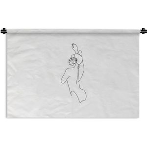 Wandkleed Line-art Vrouwengezicht - 12 - Line-art dansende vrouw op een witte achtergrond Wandkleed katoen 150x100 cm - Wandtapijt met foto