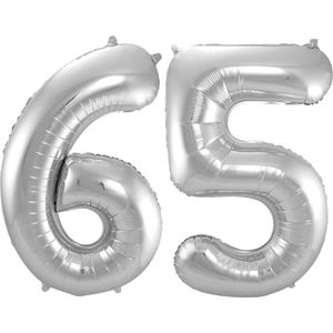 Ballon Cijfer 65 Jaar Zilver Helium Ballonnen Verjaardag Versiering Cijfer Ballon Feest Versiering Met Rietje - 86Cm