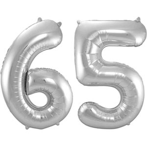 Ballon Cijfer 65 Jaar Zilver Helium Ballonnen Verjaardag Versiering Cijfer Ballon Feest Versiering Met Rietje - 86Cm